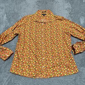 Lands End Shirt Womens 18 No Iron Supima Long Sleeve Floral Lemon Orange Button